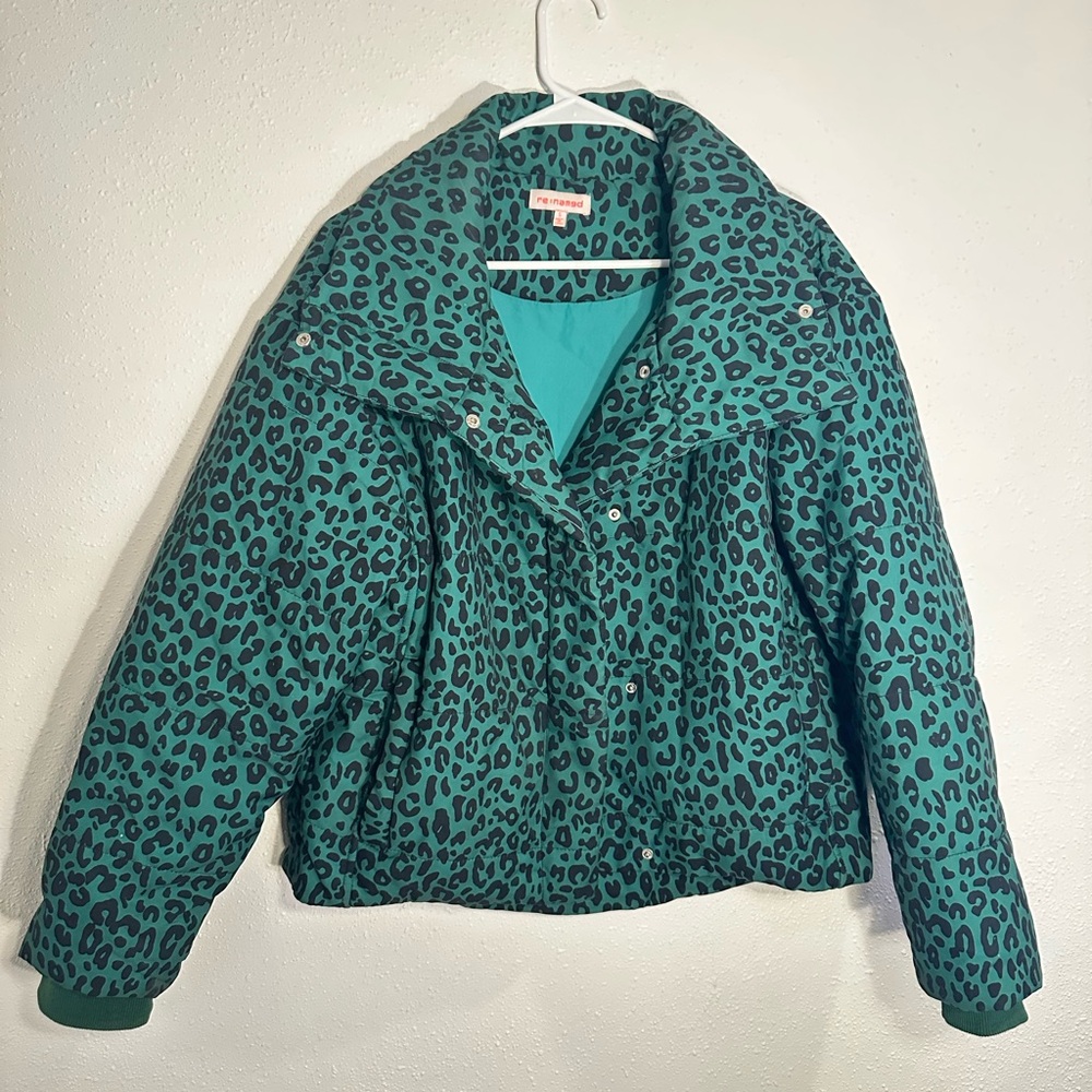 Green Leopard Print Puffer Jacket - Renamed